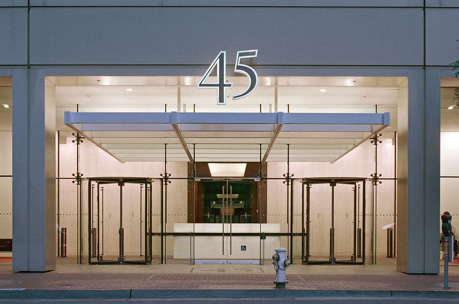 45 Fremont Street Main Lobby can't be missed; Fremont is one of the main arteries leading into San Francisco.